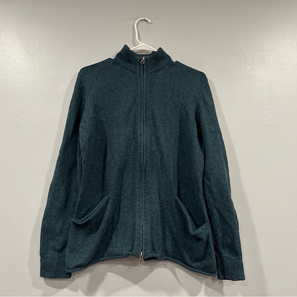 Title Nine Blue Green Cotton Wool Blend Full Zip Sweater Large L - Picture 1 of 6